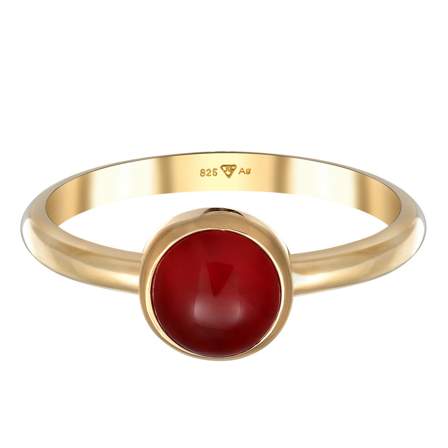 Gold Cincin Perhiasan Perak 925 Wanita Solitaire Plain Carnelian Gold Plated