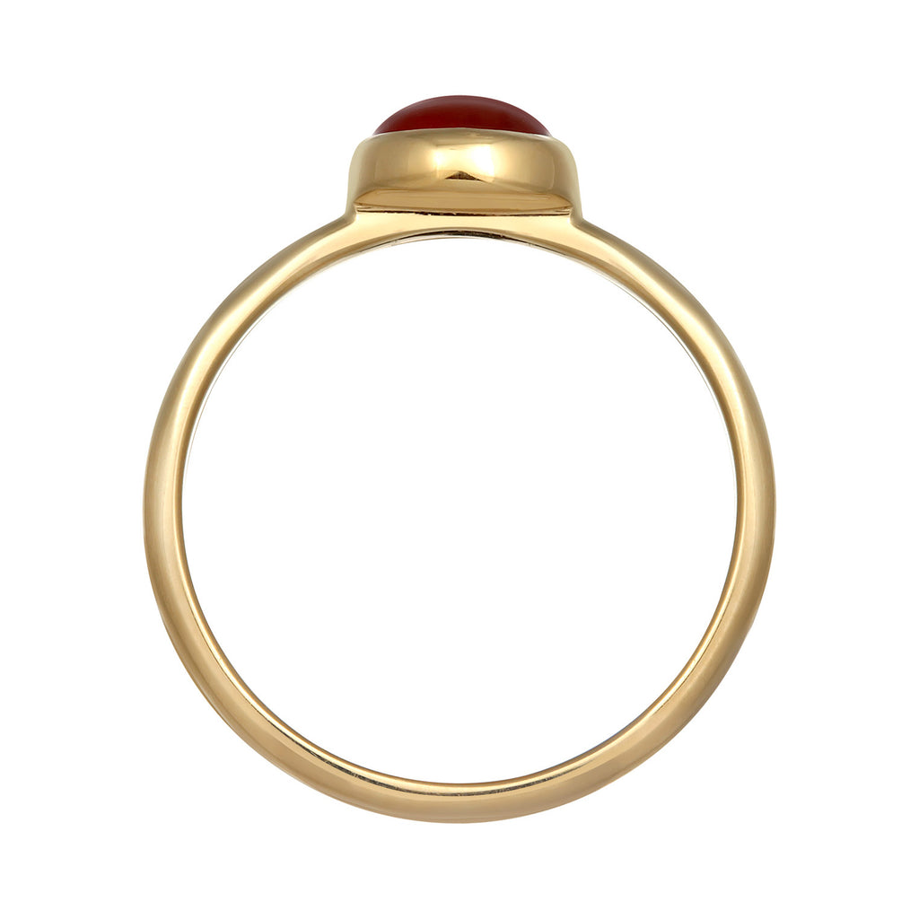 Gold Cincin Perhiasan Perak 925 Wanita Solitaire Plain Carnelian Gold Plated