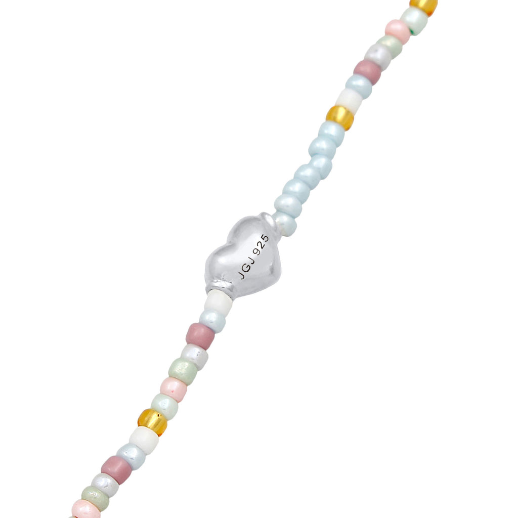 Silver Kalung Perhiasan Perak 925 Wanita Chocker Beads Heart Colorful