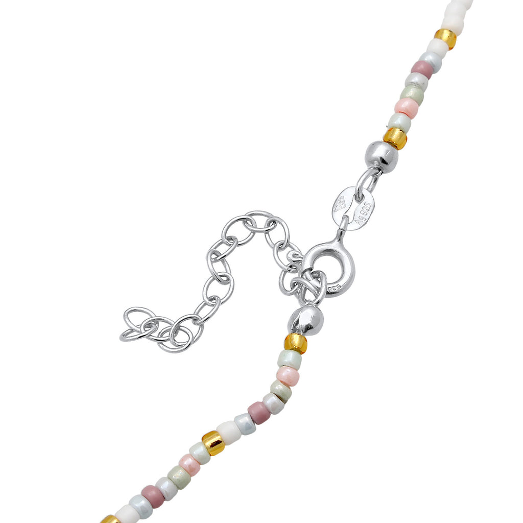 Silver Kalung Perhiasan Perak 925 Wanita Chocker Beads Heart Colorful