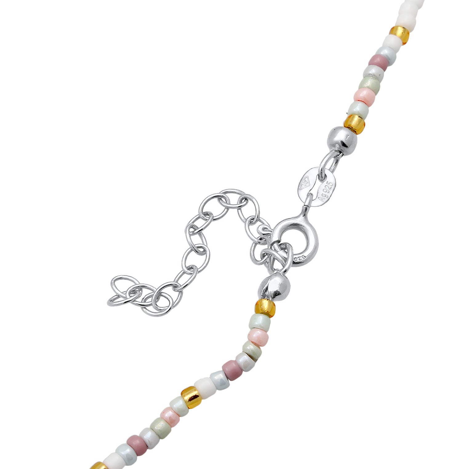 Silver Kalung Perhiasan Perak 925 Wanita Chocker Beads Heart Colorful