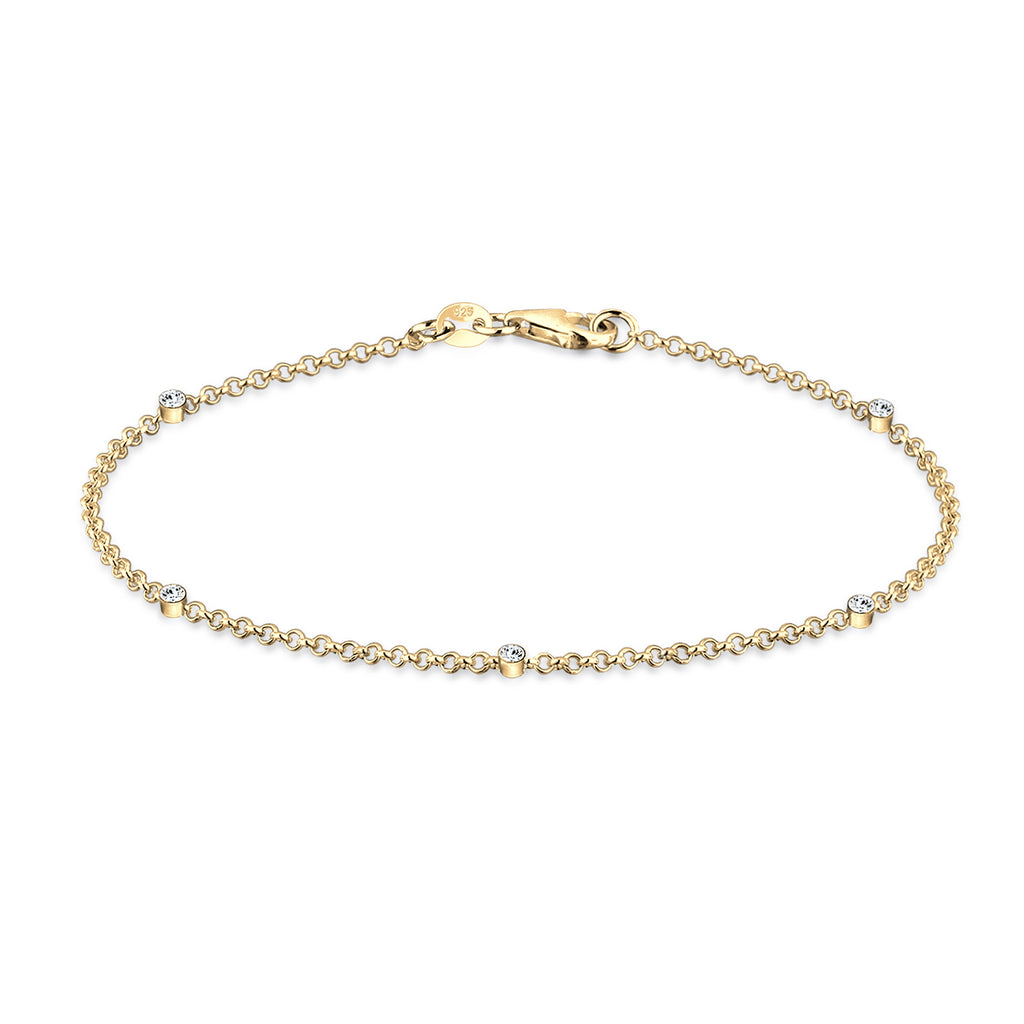 Gold Perhiasan Wanita Perak Asli - Silver Gelang Basic Filigree Combinable Crystals Gold Plated