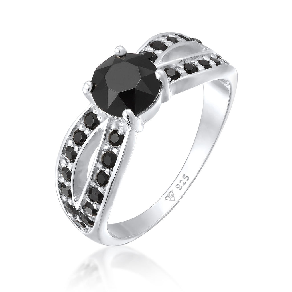 Black - Elli | Ring Solitaire Glamorous Black Embellished with Crystals by Swarovski® 925 Sterling Silver