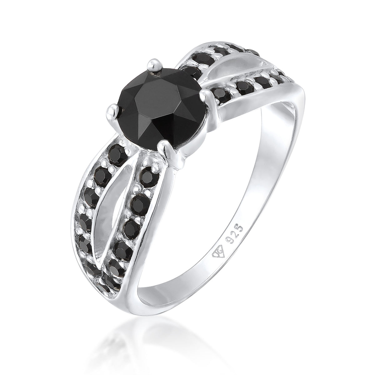 Black - Elli | Ring Solitaire Glamorous Black Embellished with Crystals by Swarovski® 925 Sterling Silver