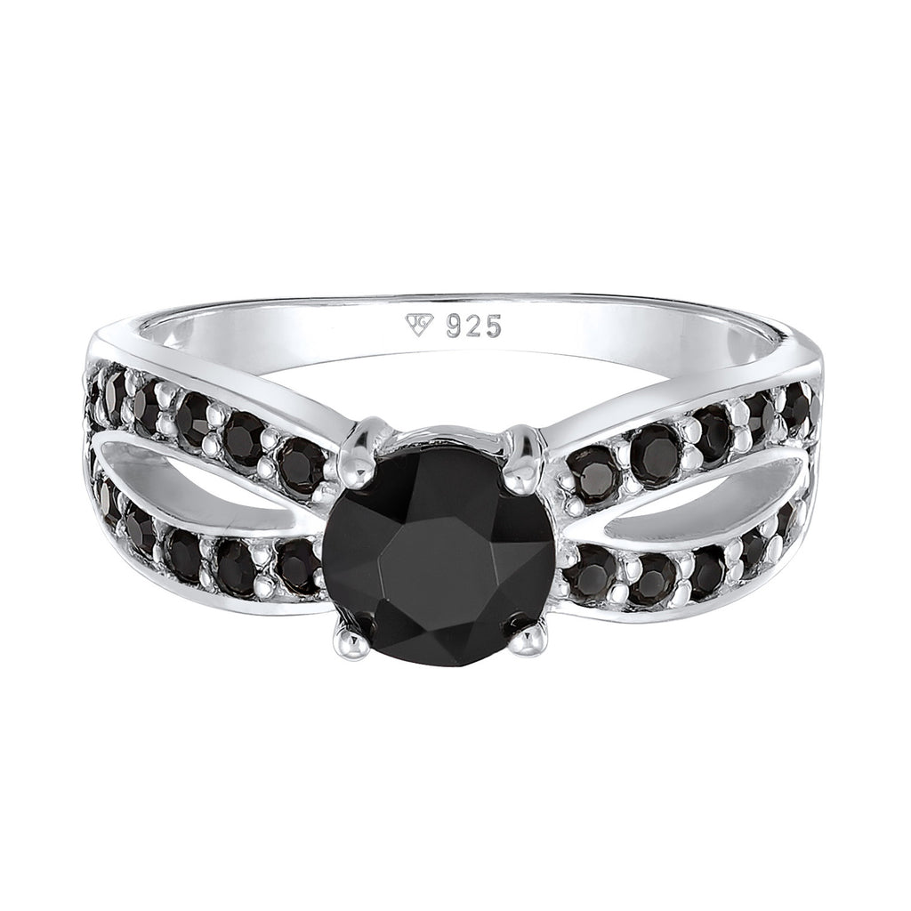 Black - Elli | Ring Solitaire Glamorous Black Embellished with Crystals by Swarovski® 925 Sterling Silver