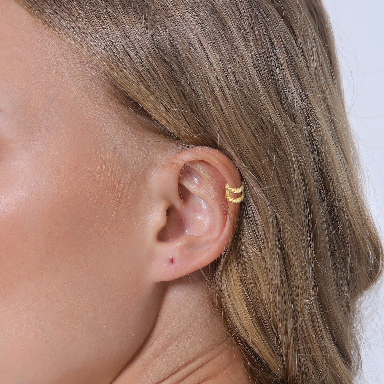 Gold Anting Perhiasan Perak 925 Wanita Single Earcuff Double Twisted Gold Plated