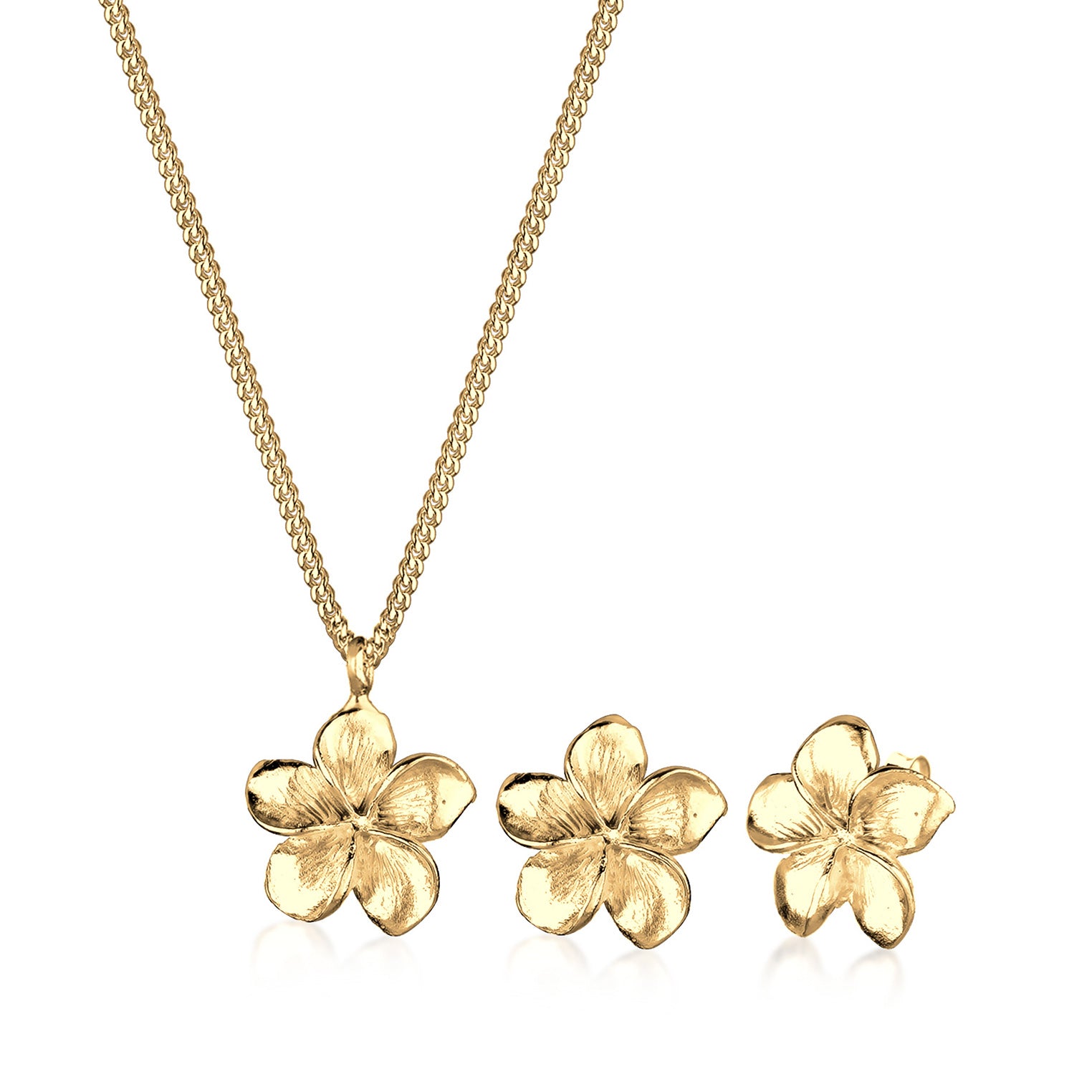 Gold Perhiasan Wanita Perak Asli - Silver Perhiasan Set Frangipani Flower Pendant Gold Plated