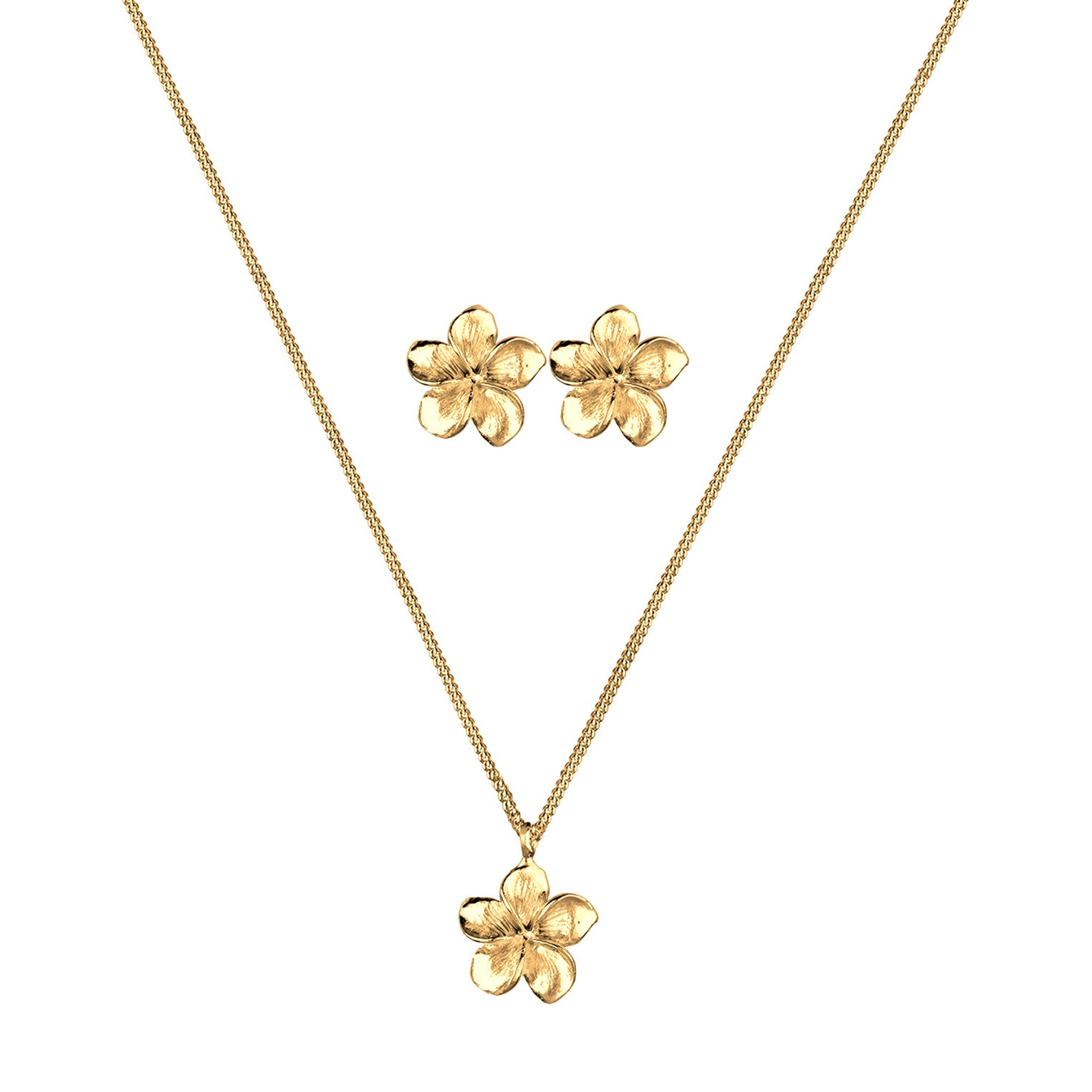 Gold Perhiasan Wanita Perak Asli - Silver Perhiasan Set Frangipani Flower Pendant Gold Plated