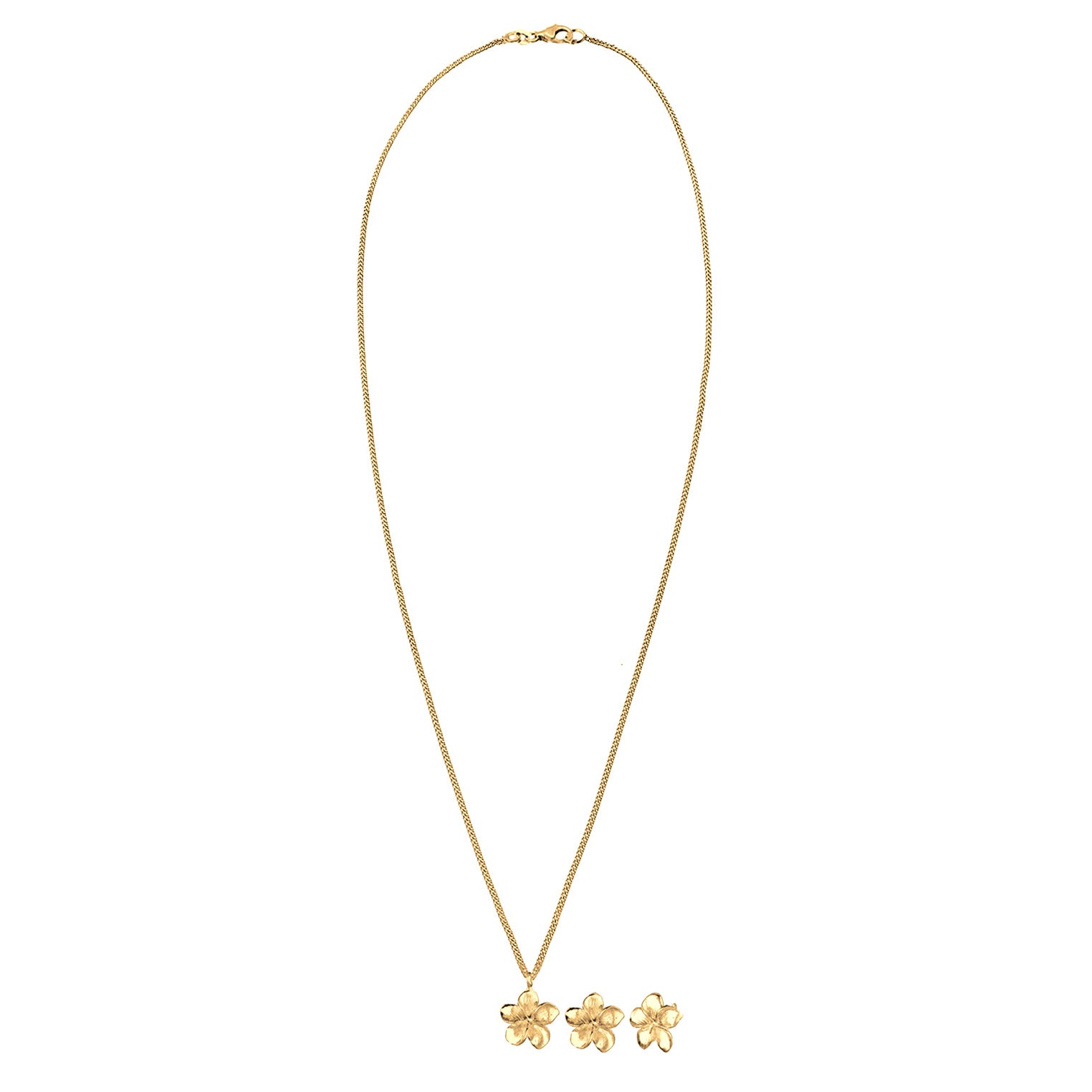 Gold Perhiasan Wanita Perak Asli - Silver Perhiasan Set Frangipani Flower Pendant Gold Plated