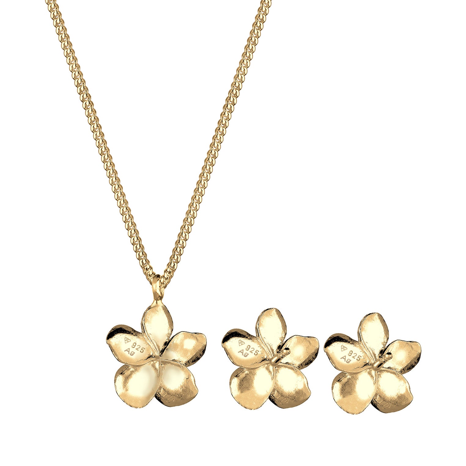 Gold Perhiasan Wanita Perak Asli - Silver Perhiasan Set Frangipani Flower Pendant Gold Plated