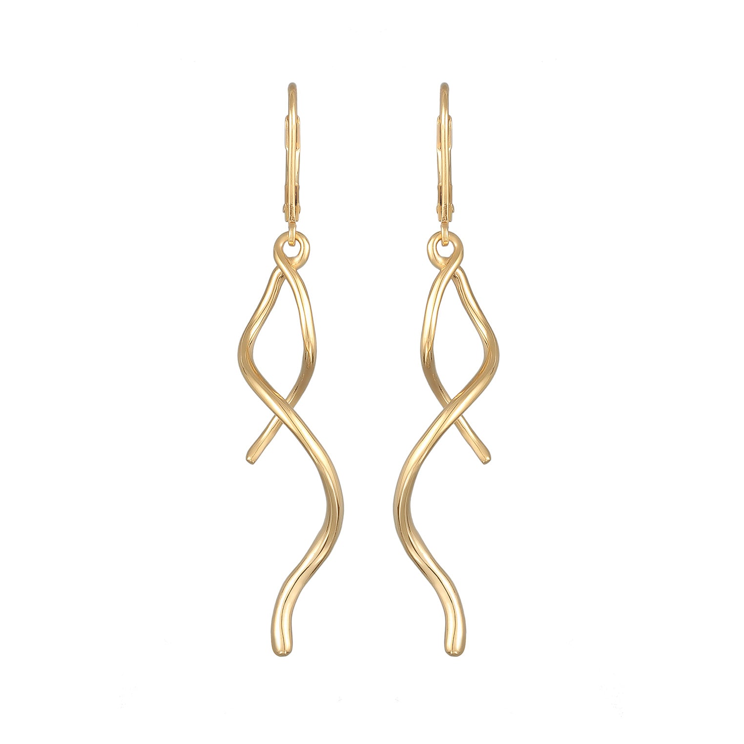 Gold Perhiasan Wanita Perak Asli - Silver Anting Ear Hanger Spiral Wave Twisted Gold Plated