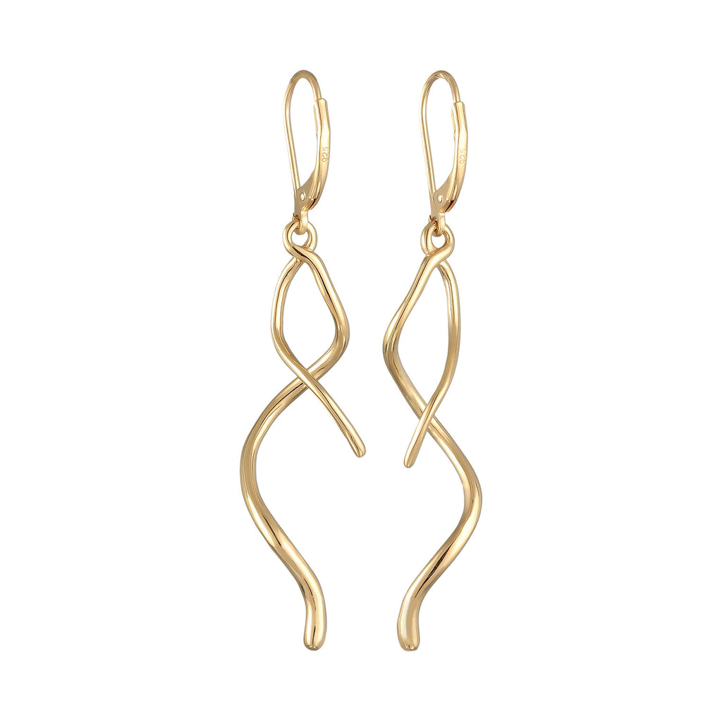 Gold Perhiasan Wanita Perak Asli - Silver Anting Ear Hanger Spiral Wave Twisted Gold Plated