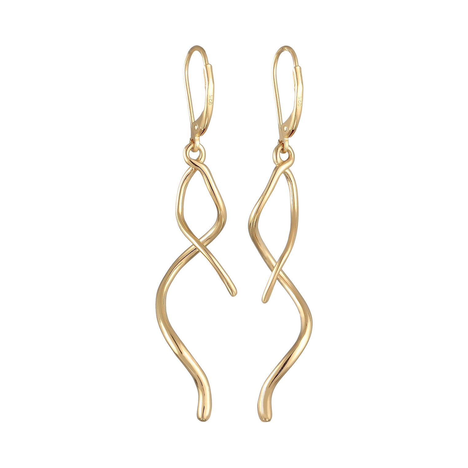 Gold Perhiasan Wanita Perak Asli - Silver Anting Ear Hanger Spiral Wave Twisted Gold Plated