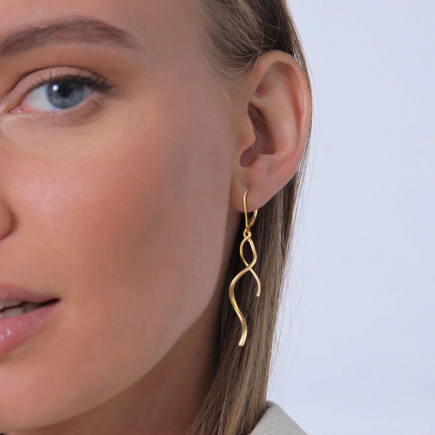 Gold Perhiasan Wanita Perak Asli - Silver Anting Ear Hanger Spiral Wave Twisted Gold Plated