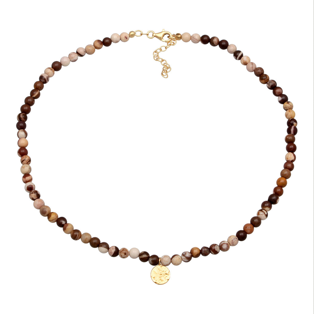 Brown Kalung Perhiasan Perak 925 Wanita Pearl Boho Jasper Gemstones Gold Plated