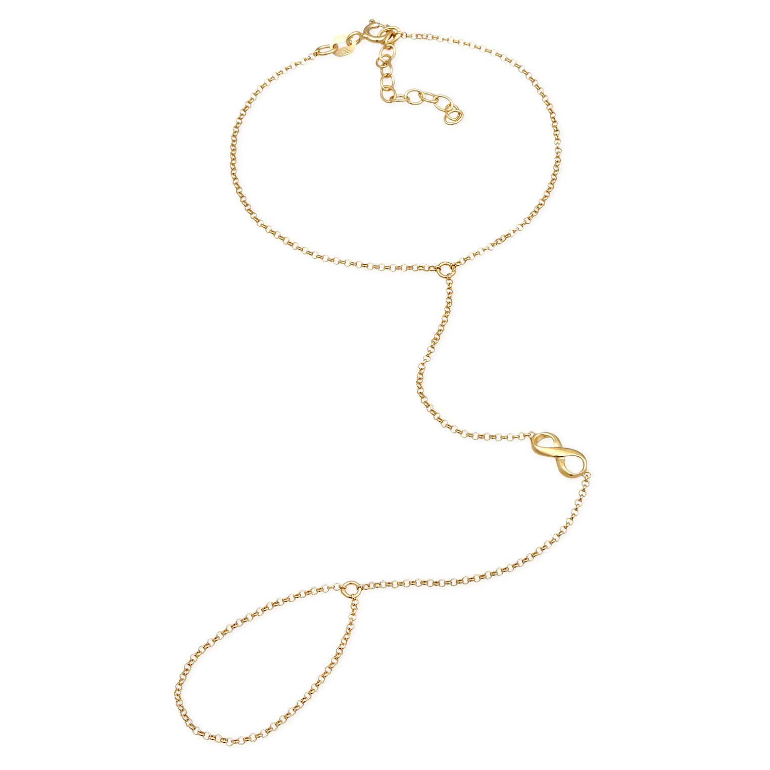 Gold Perhiasan Wanita Perak Asli - Silver Gelang Hand Chain Infinity Symbol Gold Plated