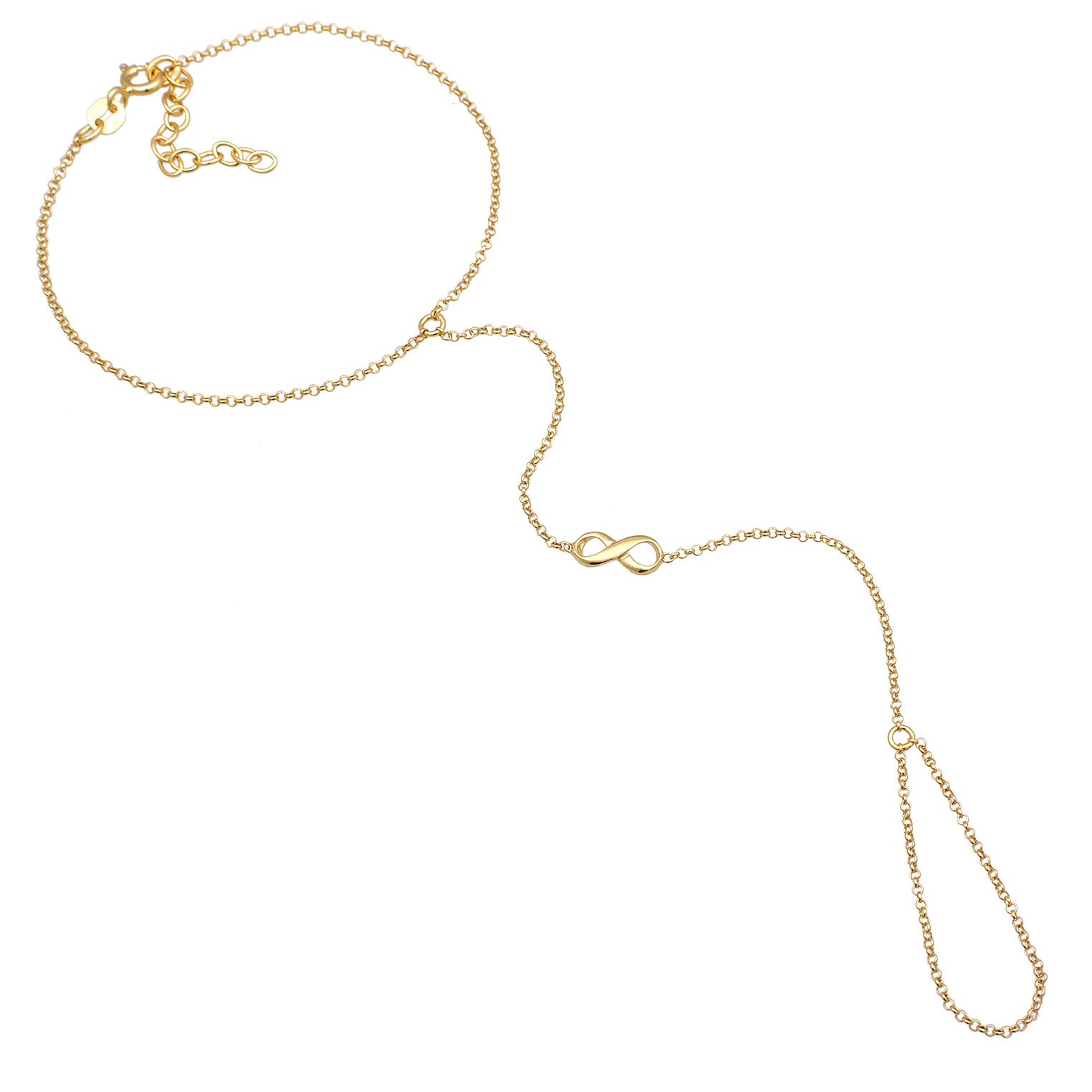 Gold Perhiasan Wanita Perak Asli - Silver Gelang Hand Chain Infinity Symbol Gold Plated