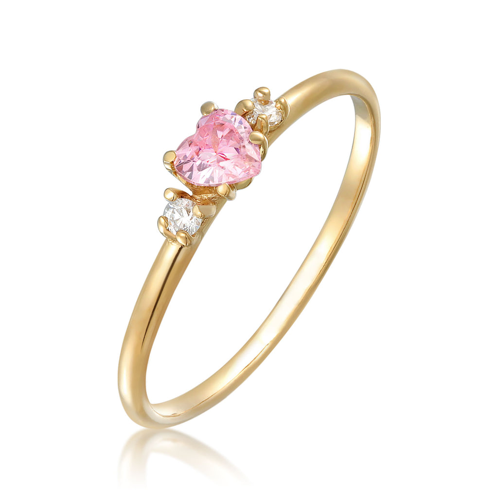 Pink Heart Zirconia Ring 925 Silver Gold Plated