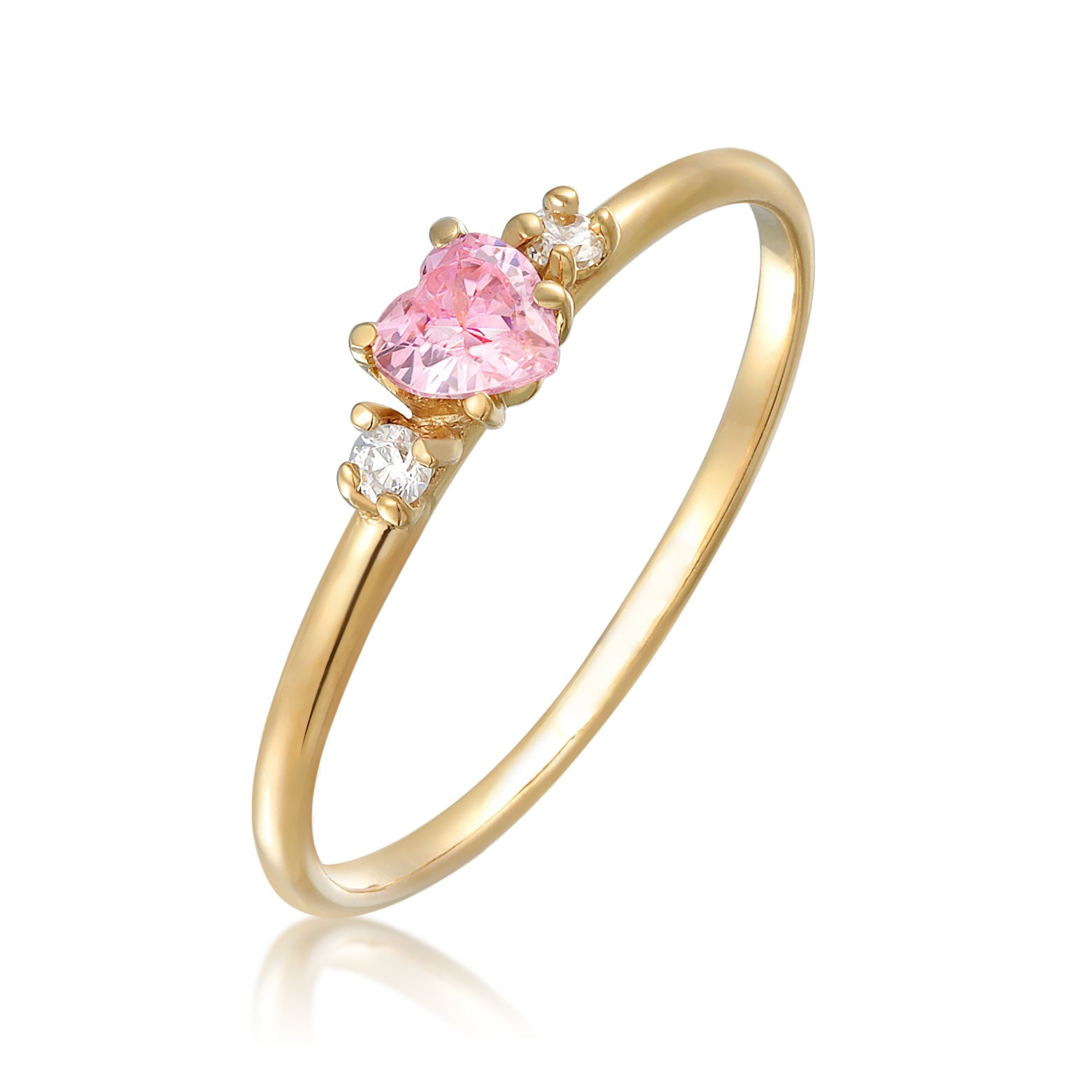 Pink Perhiasan Wanita Perak Asli - Silver Cincin Engagement Heart Zirconia Crystal Pink Gold Plated