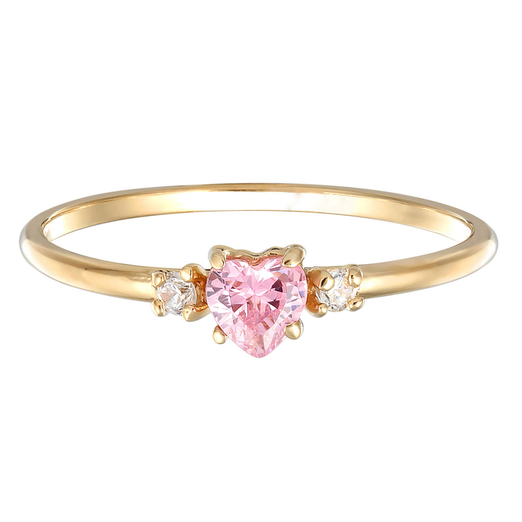 Pink Perhiasan Wanita Perak Asli - Silver Cincin Engagement Heart Zirconia Crystal Pink Gold Plated