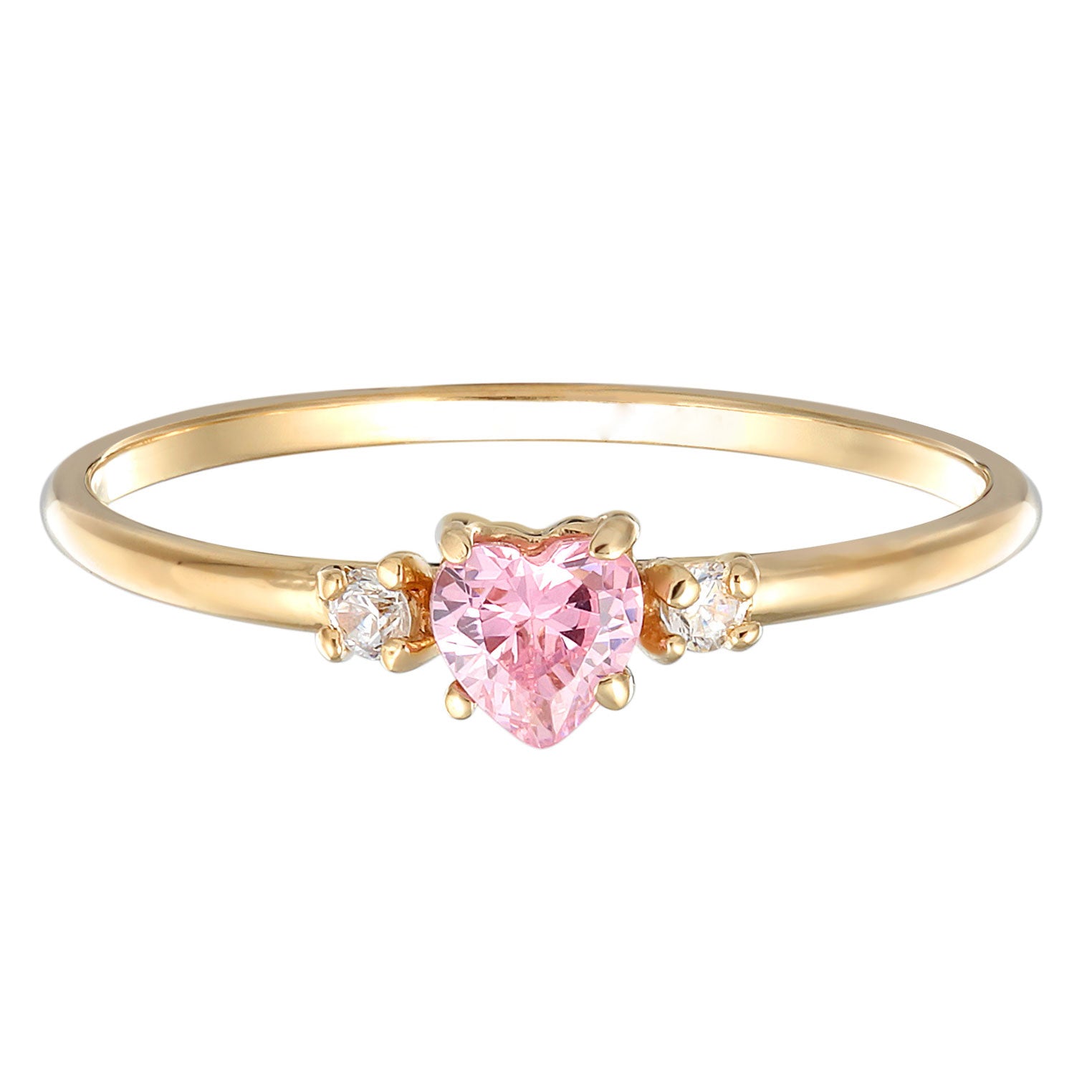 Pink Perhiasan Wanita Perak Asli - Silver Cincin Engagement Heart Zirconia Crystal Pink Gold Plated