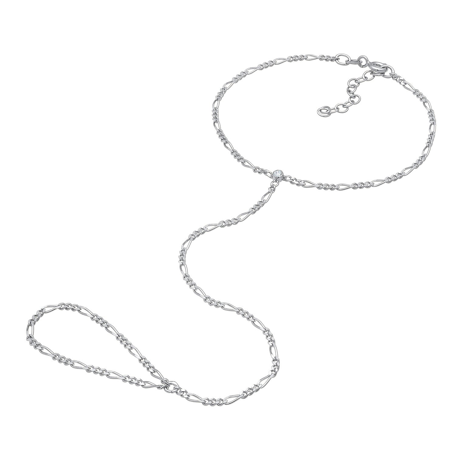 Silver Perhiasan Wanita Perak Asli - Silver Gelang Hand Chain Figaro with Crystals