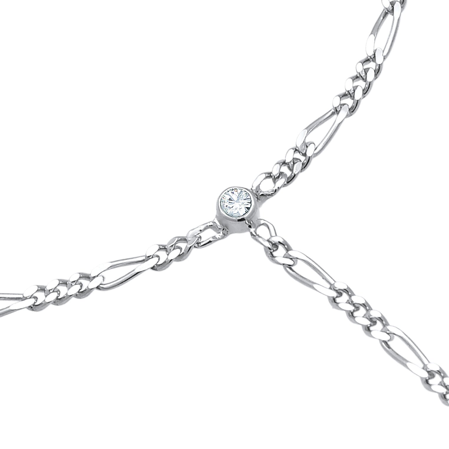 Silver Perhiasan Wanita Perak Asli - Silver Gelang Hand Chain Figaro with Crystals