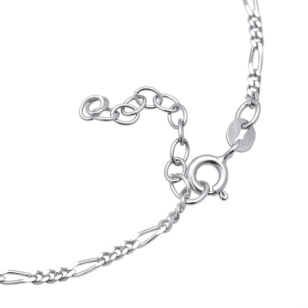 Silver Perhiasan Wanita Perak Asli - Silver Gelang Hand Chain Figaro with Crystals
