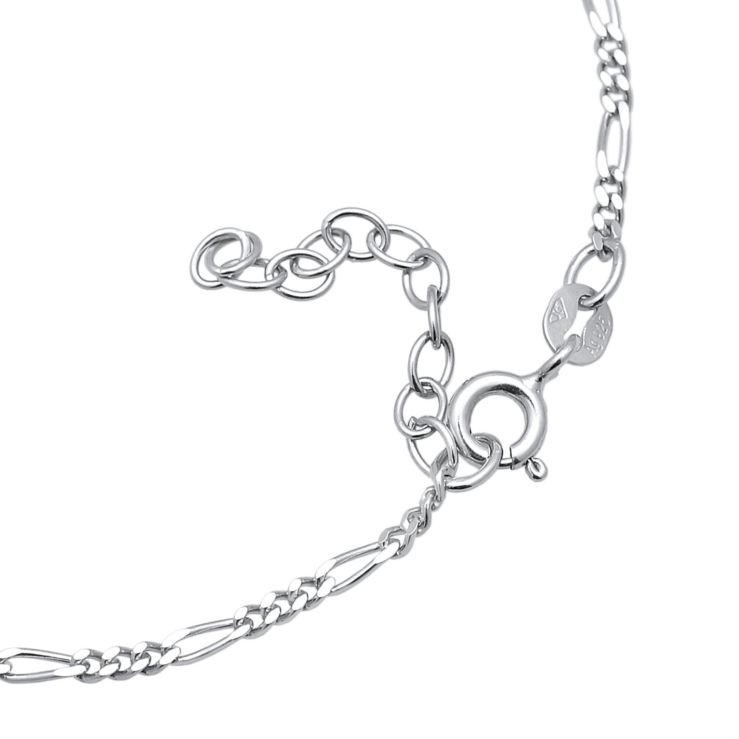 Silver Perhiasan Wanita Perak Asli - Silver Gelang Hand Chain Figaro with Crystals