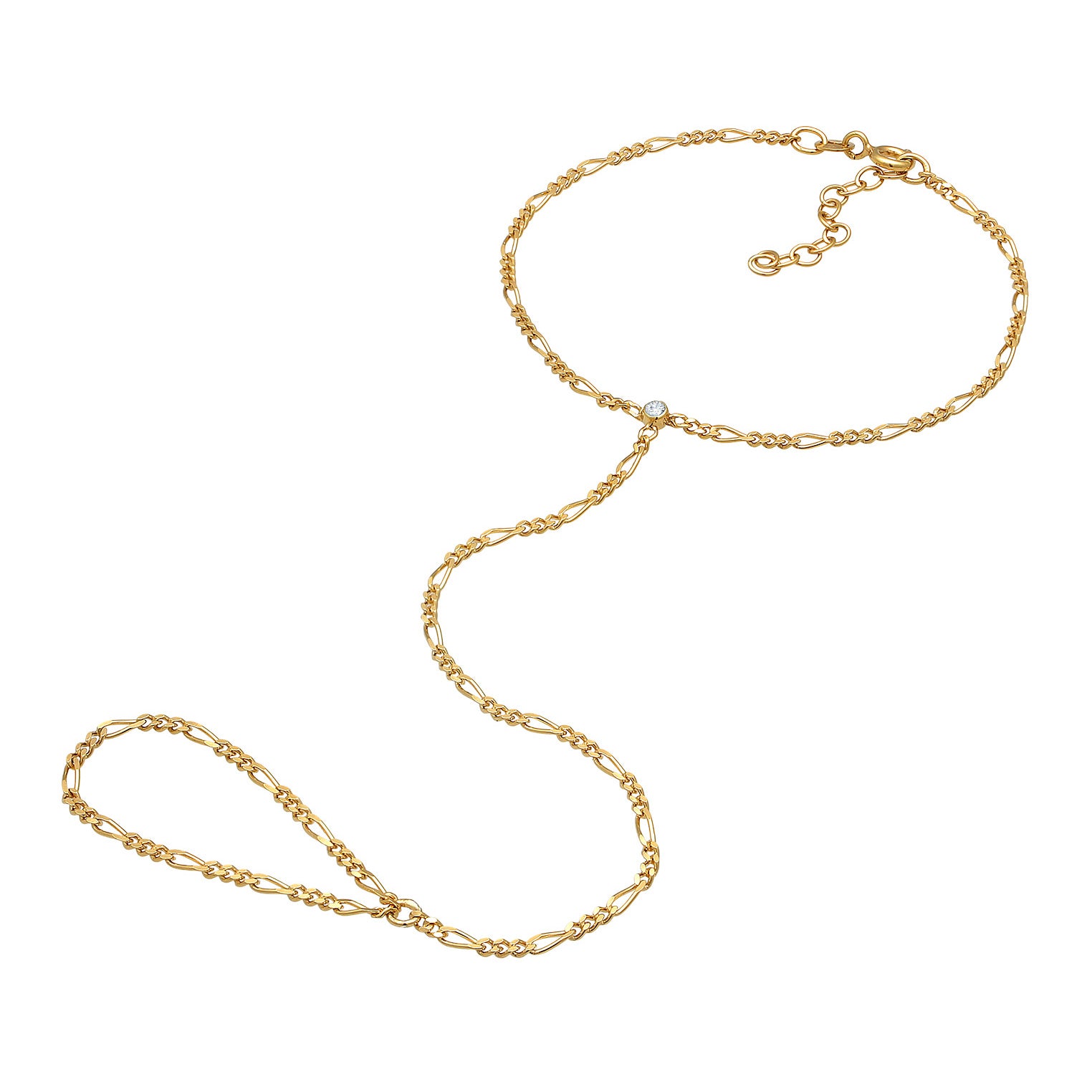 Gold Perhiasan Wanita Perak Asli - Silver Gelang Hand Chain Figaro with Crystals Gold Plated