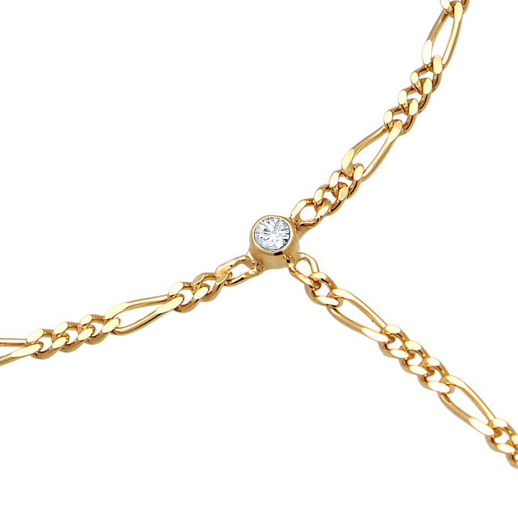 Gold Perhiasan Wanita Perak Asli - Silver Gelang Hand Chain Figaro with Crystals Gold Plated