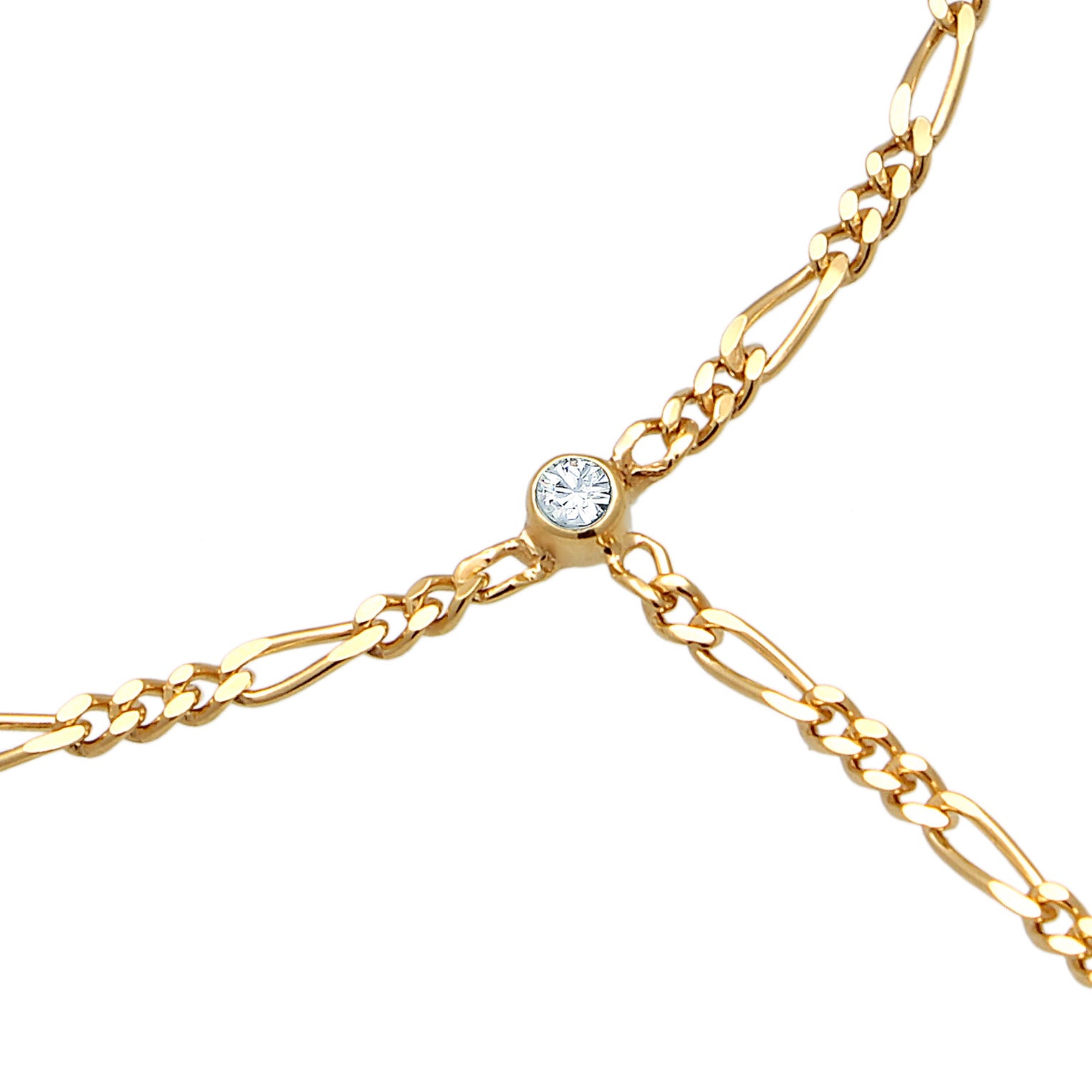 Gold Perhiasan Wanita Perak Asli - Silver Gelang Hand Chain Figaro with Crystals Gold Plated