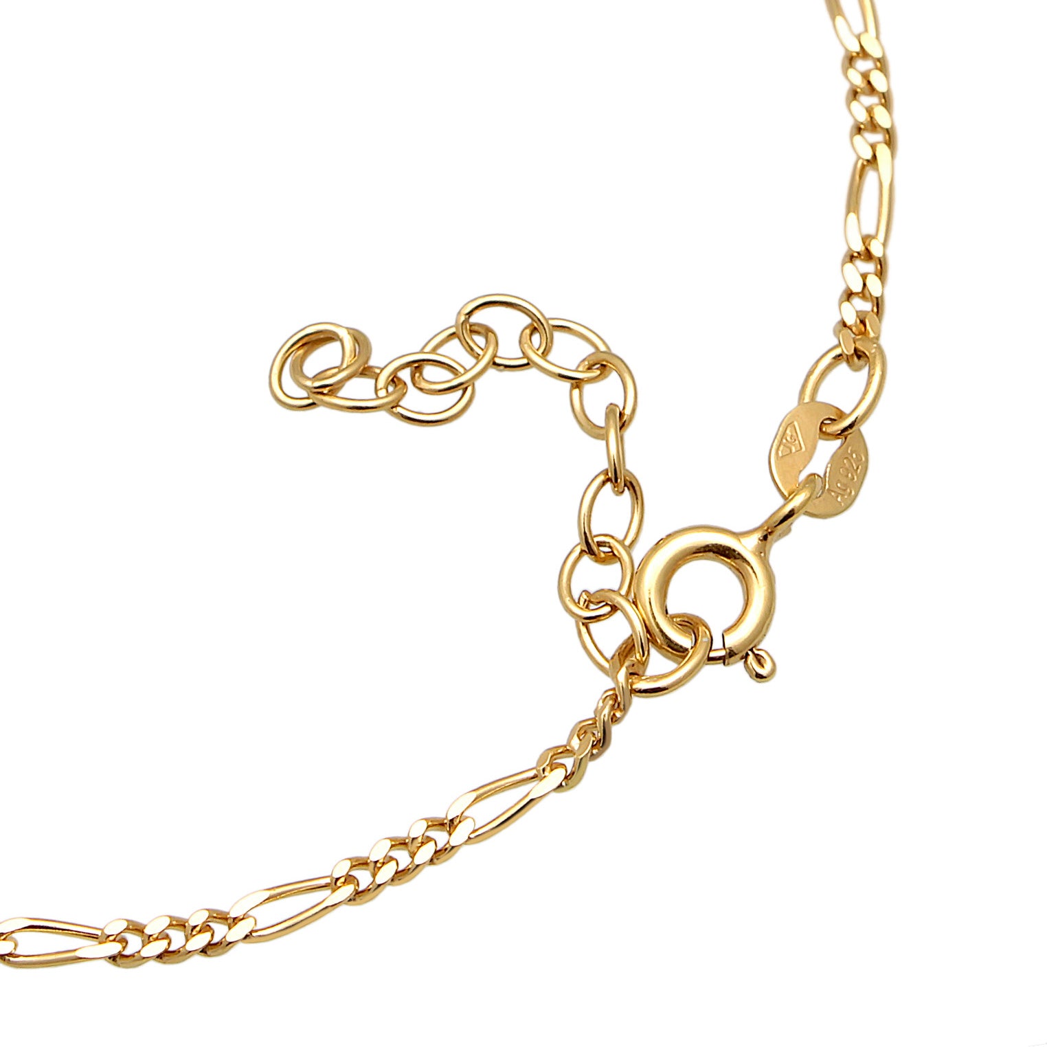 Gold Perhiasan Wanita Perak Asli - Silver Gelang Hand Chain Figaro with Crystals Gold Plated
