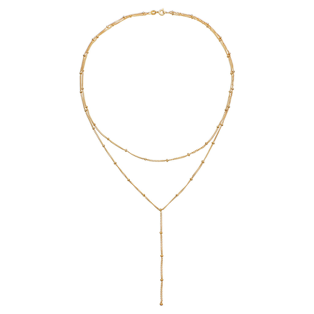 Gold Kalung Perhiasan Perak 925 Wanita Y-Chain Layer Balls Gold Plated