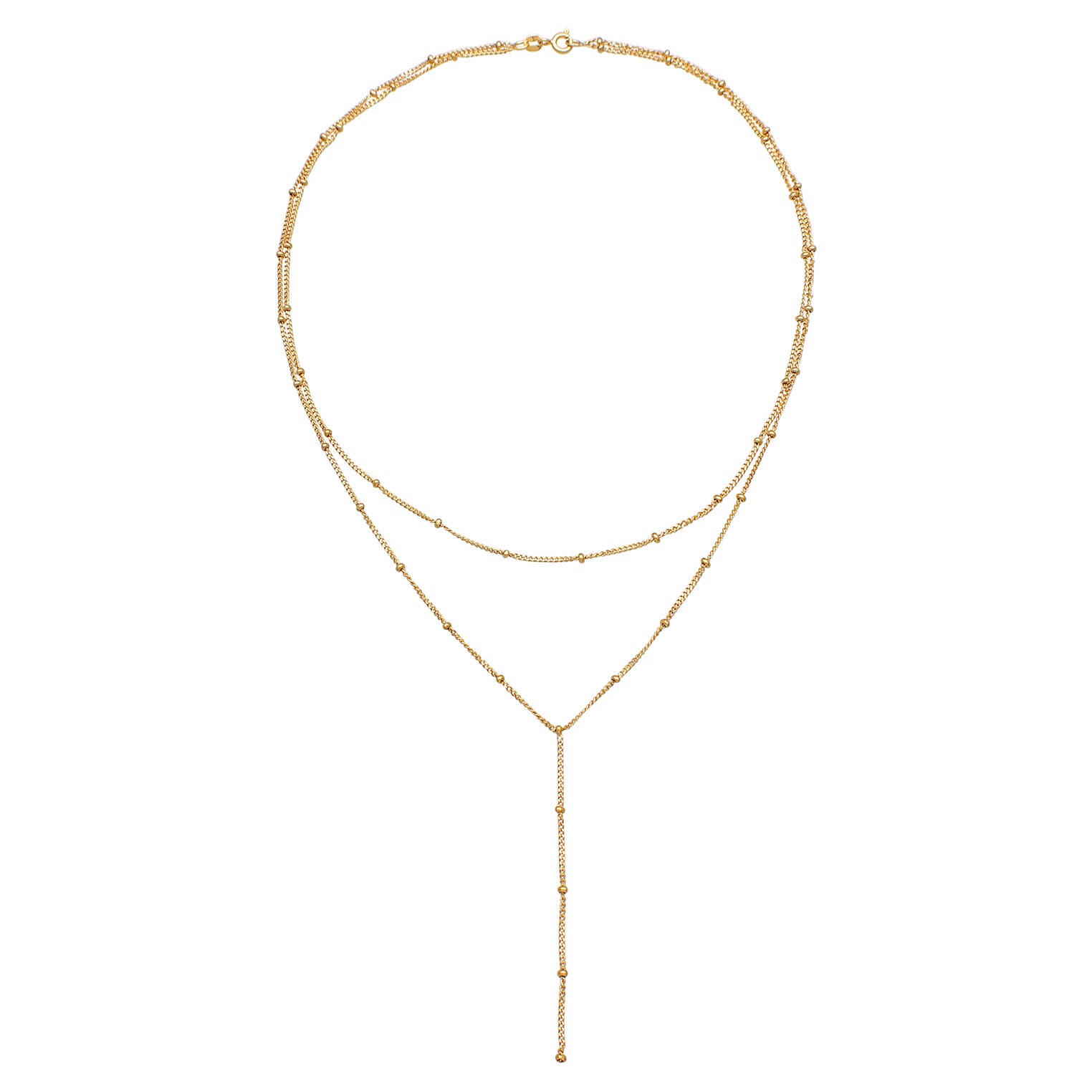 Gold Kalung Perhiasan Perak 925 Wanita Y-Chain Layer Balls Gold Plated