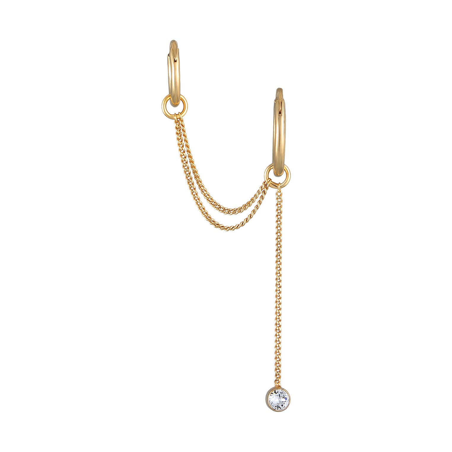 Gold Perhiasan Wanita Perak Asli - Silver Anting Creoles Ear Chain Modern with Crystals