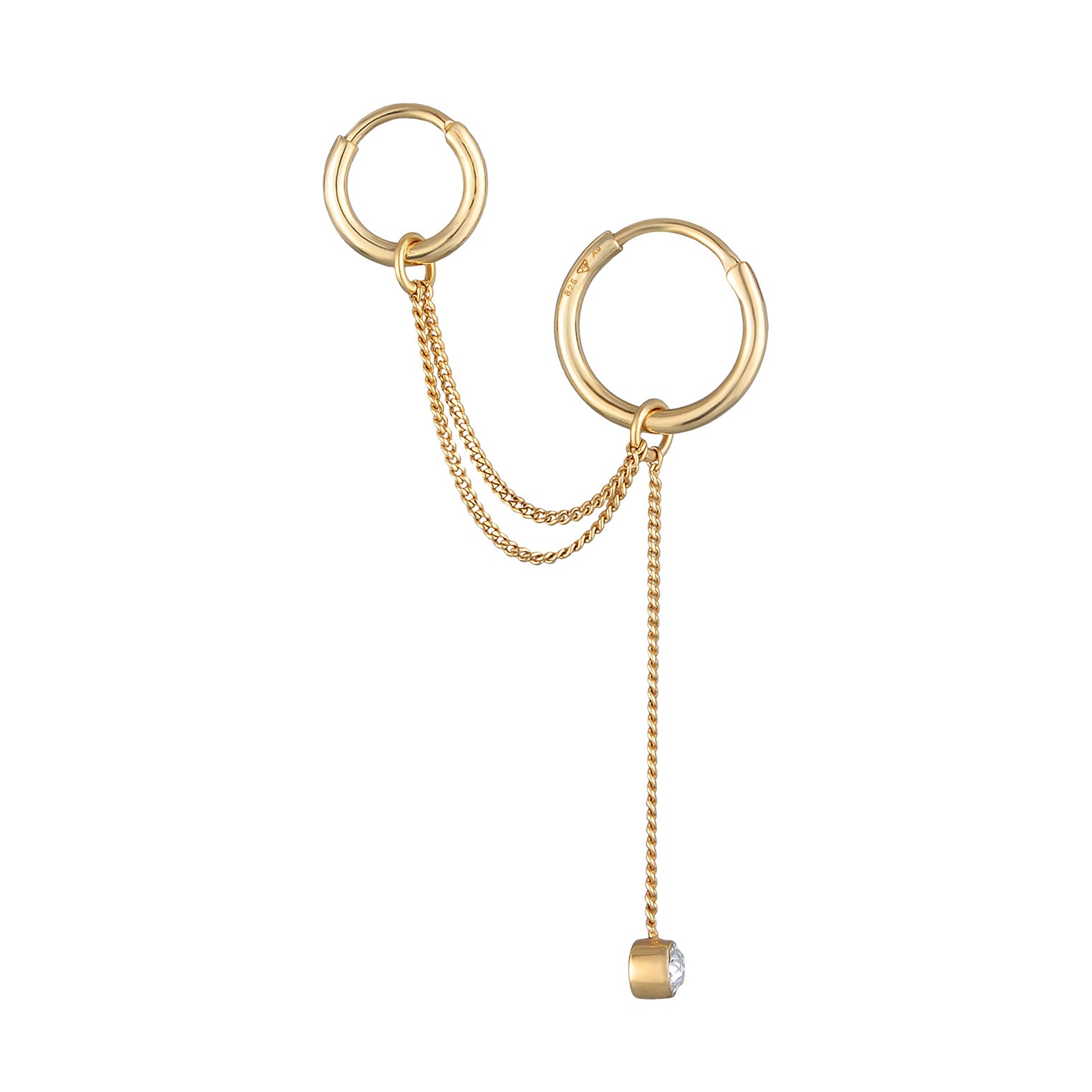 Gold Perhiasan Wanita Perak Asli - Silver Anting Creoles Ear Chain Modern with Crystals