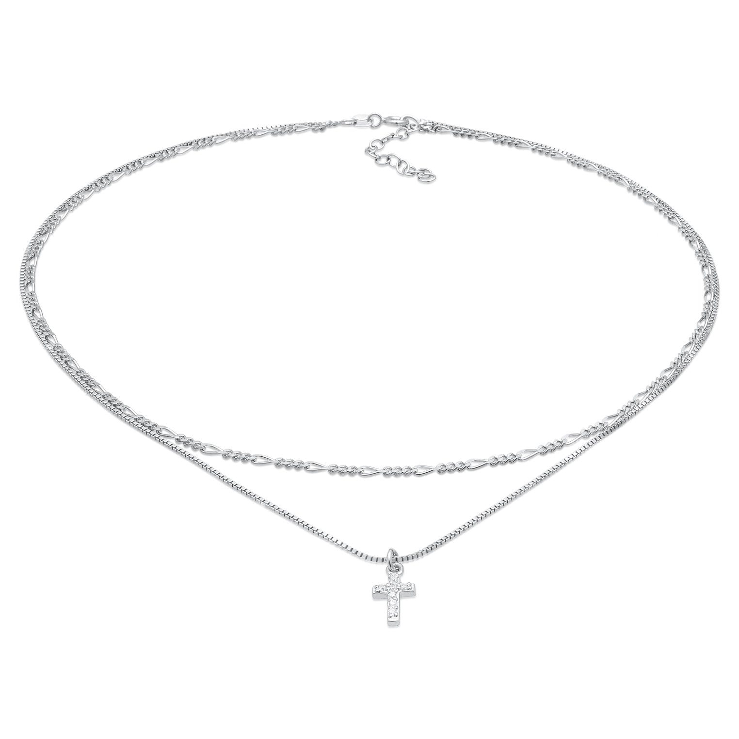 Silver Kalung Perhiasan Perak 925 Wanita Choker Layer Cross Filigree Zirconia