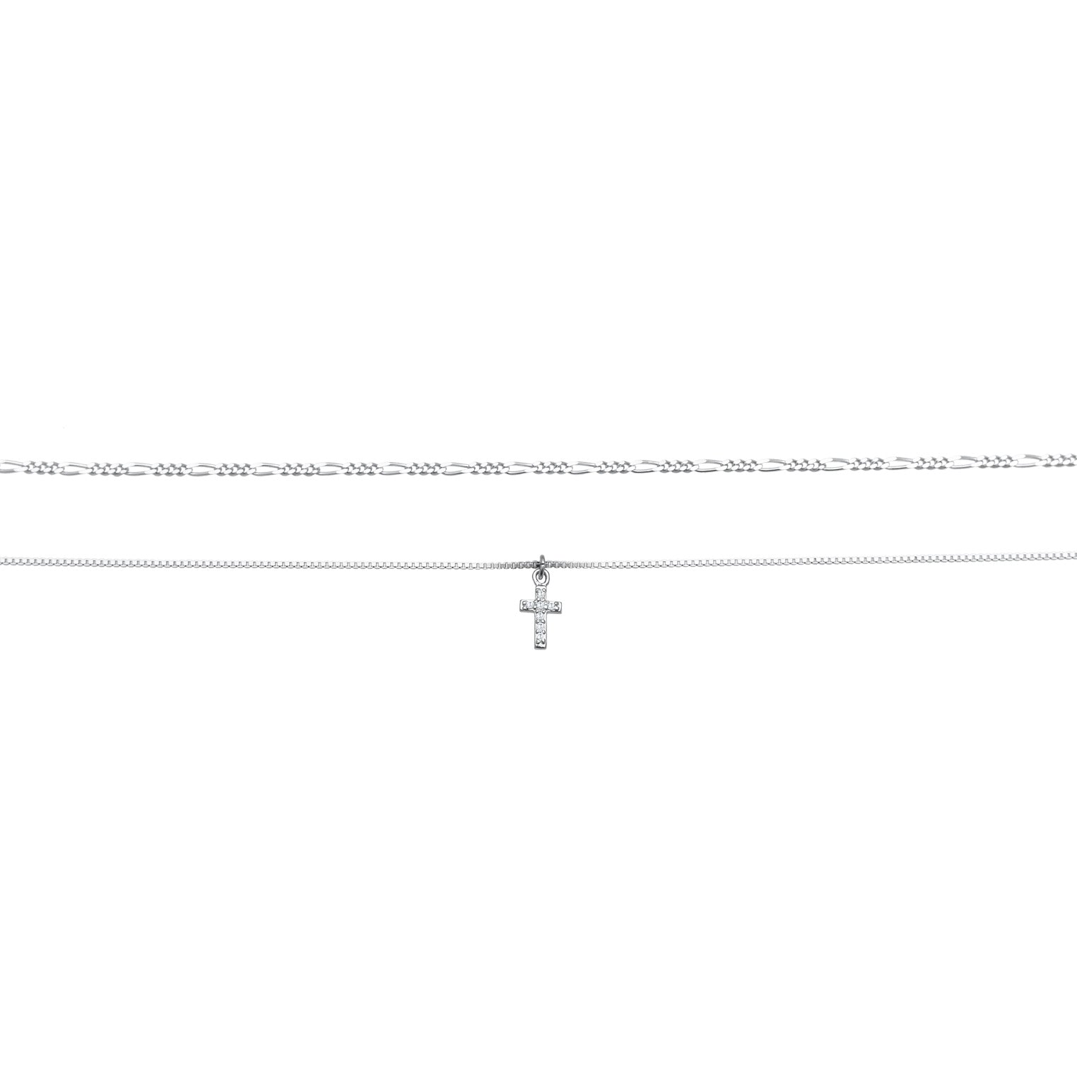 Silver Kalung Perhiasan Perak 925 Wanita Choker Layer Cross Filigree Zirconia