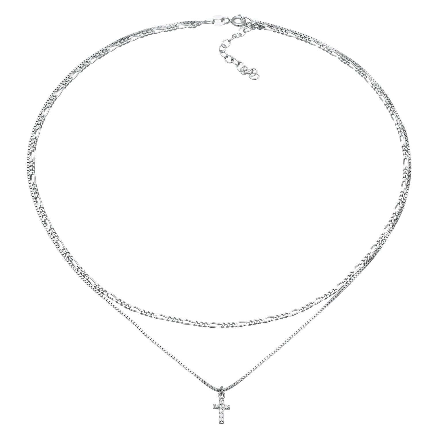 Silver Kalung Perhiasan Perak 925 Wanita Choker Layer Cross Filigree Zirconia