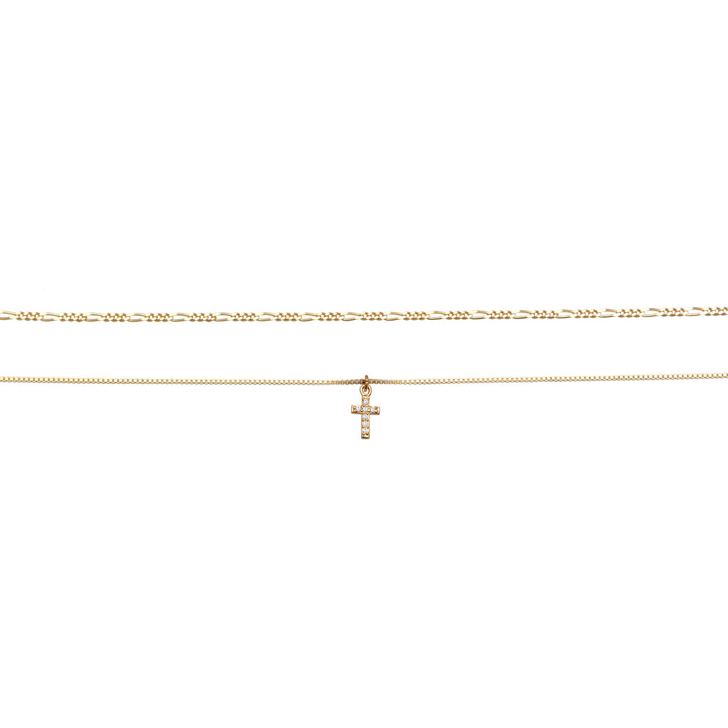 Gold Kalung Perhiasan Perak 925 Wanita Choker Layer Cross Filigree Zirconia Gold Plated