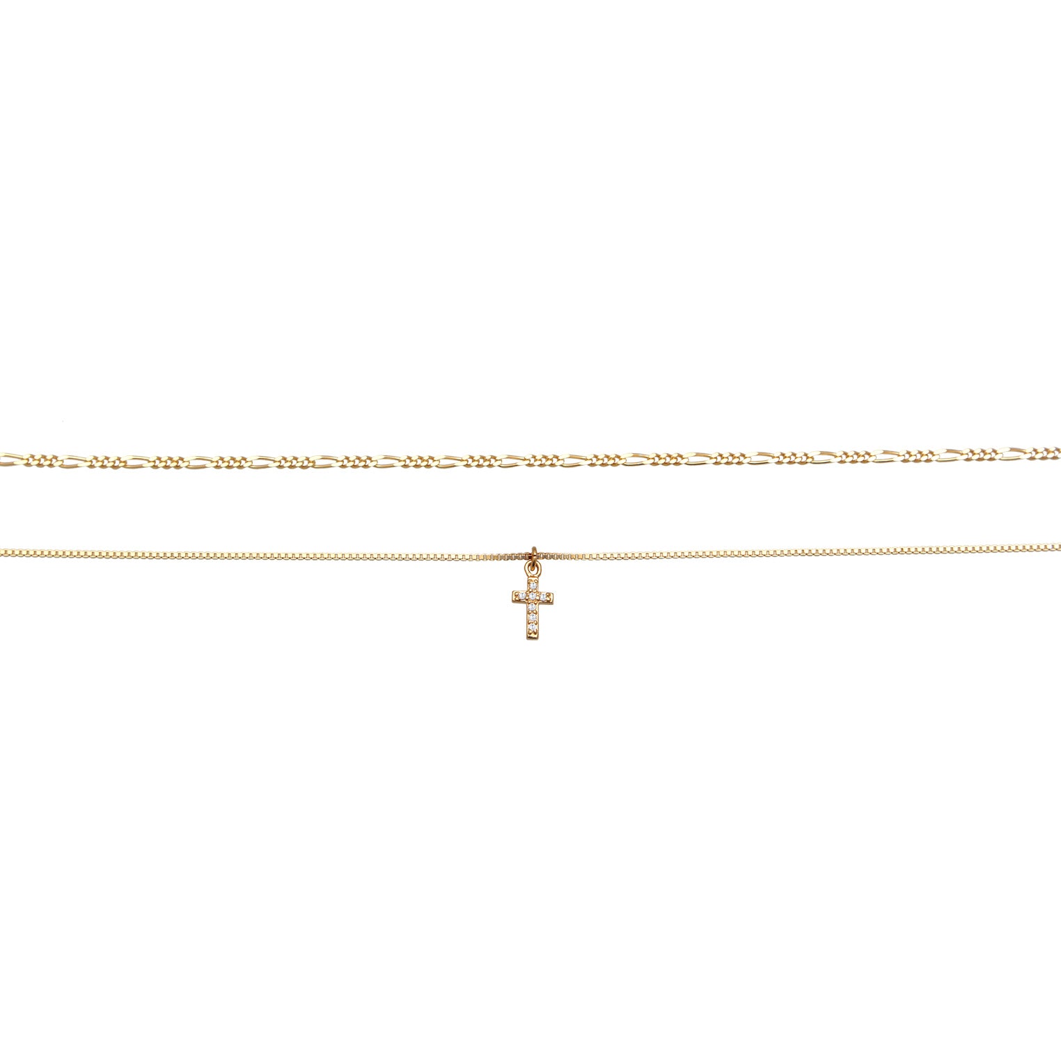Gold Kalung Perhiasan Perak 925 Wanita Choker Layer Cross Filigree Zirconia Gold Plated