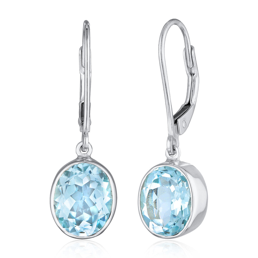 Light Blue Earrings Ear Hanger Solitaire Round Topaz In 925 Sterling Silver