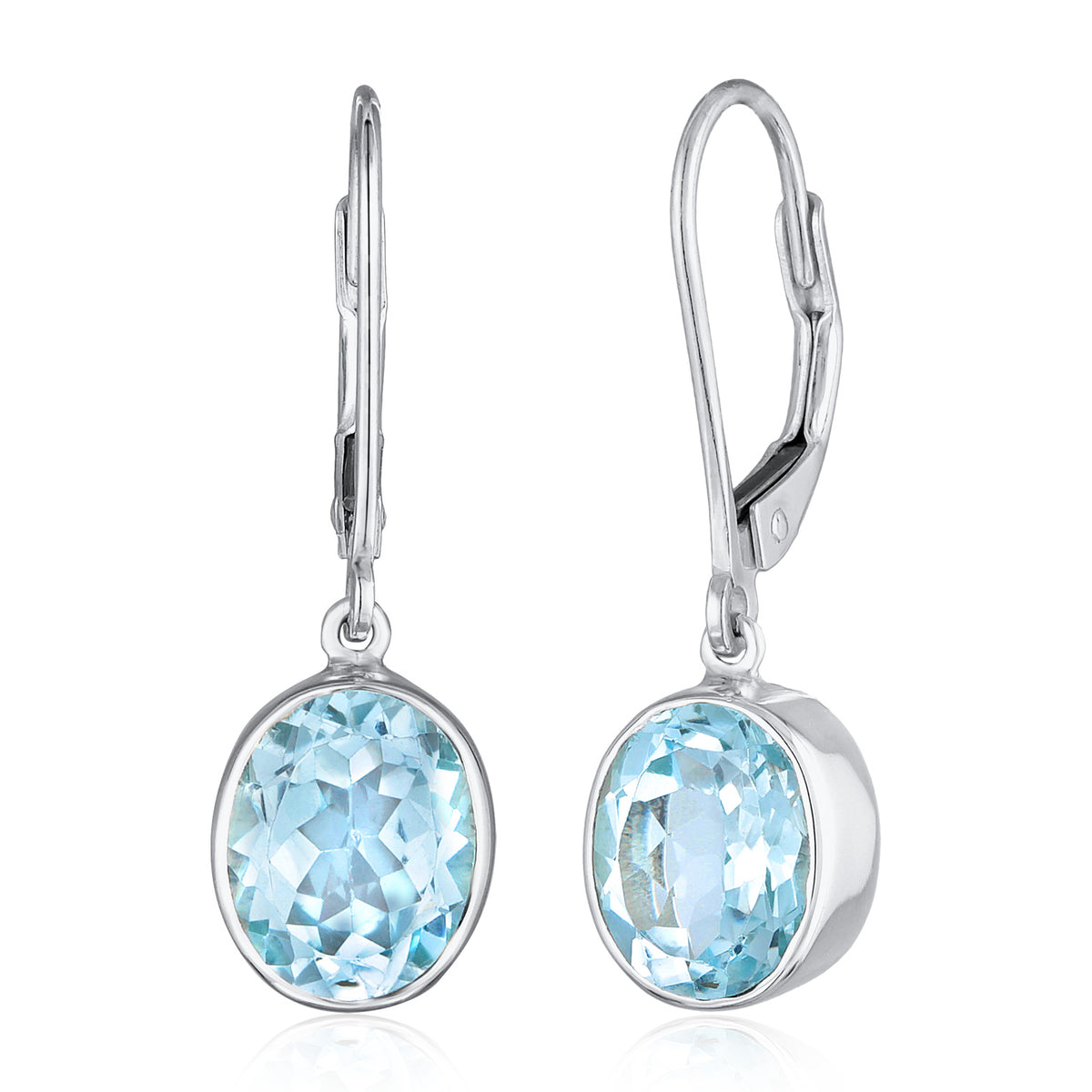 Light Blue Earrings Ear Hanger Solitaire Round Topaz In 925 Sterling Silver