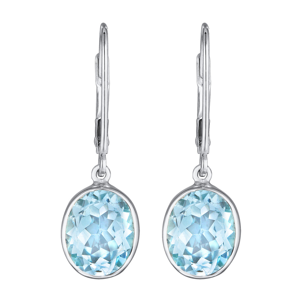 Light Blue Earrings Ear Hanger Solitaire Round Topaz In 925 Sterling Silver