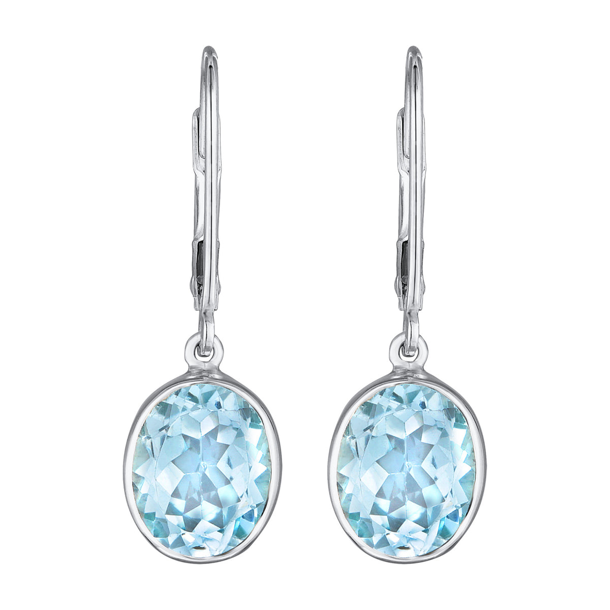 Light Blue Earrings Ear Hanger Solitaire Round Topaz In 925 Sterling Silver