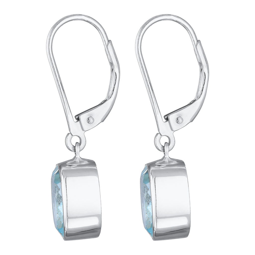 Light Blue Earrings Ear Hanger Solitaire Round Topaz In 925 Sterling Silver