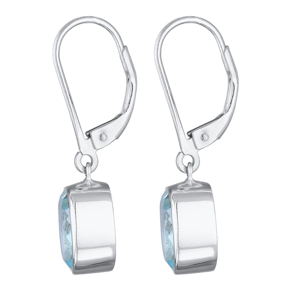 Light Blue Earrings Ear Hanger Solitaire Round Topaz In 925 Sterling Silver