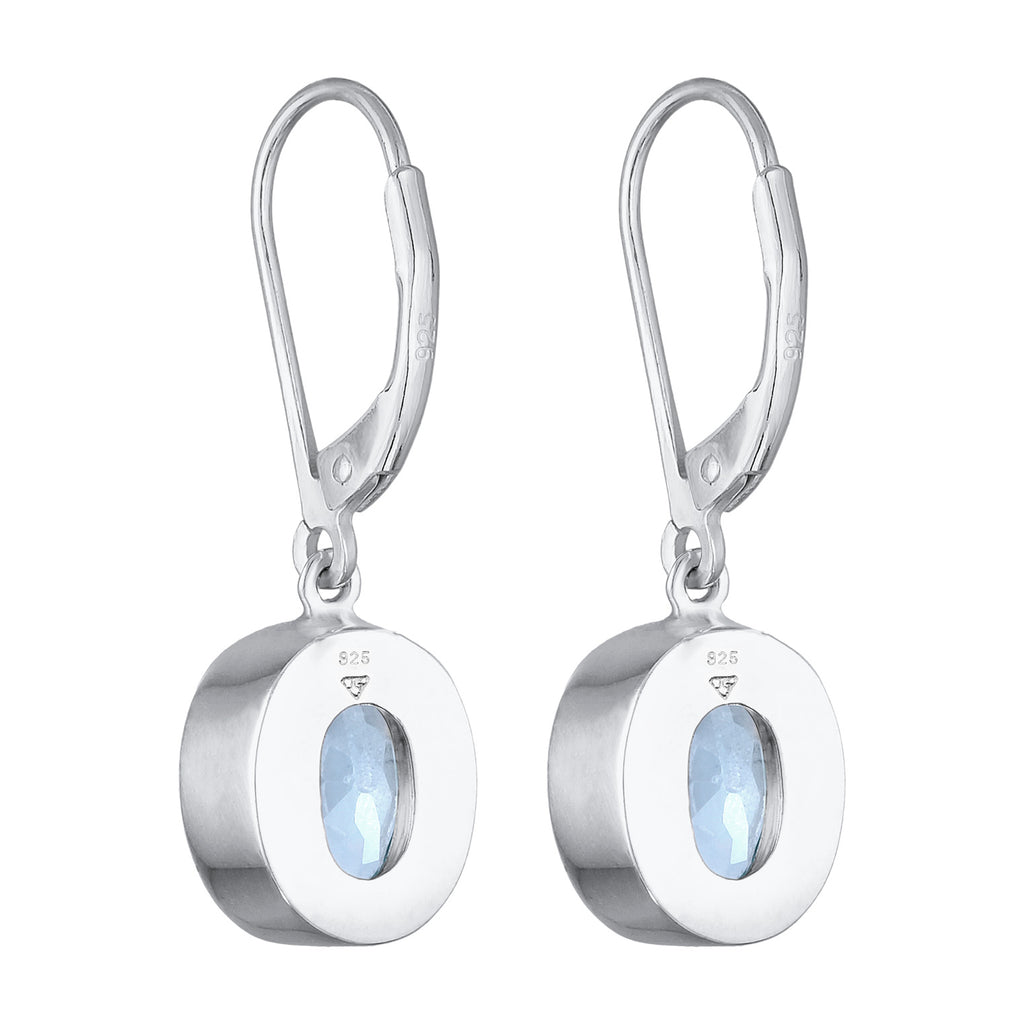 Light Blue Earrings Ear Hanger Solitaire Round Topaz In 925 Sterling Silver