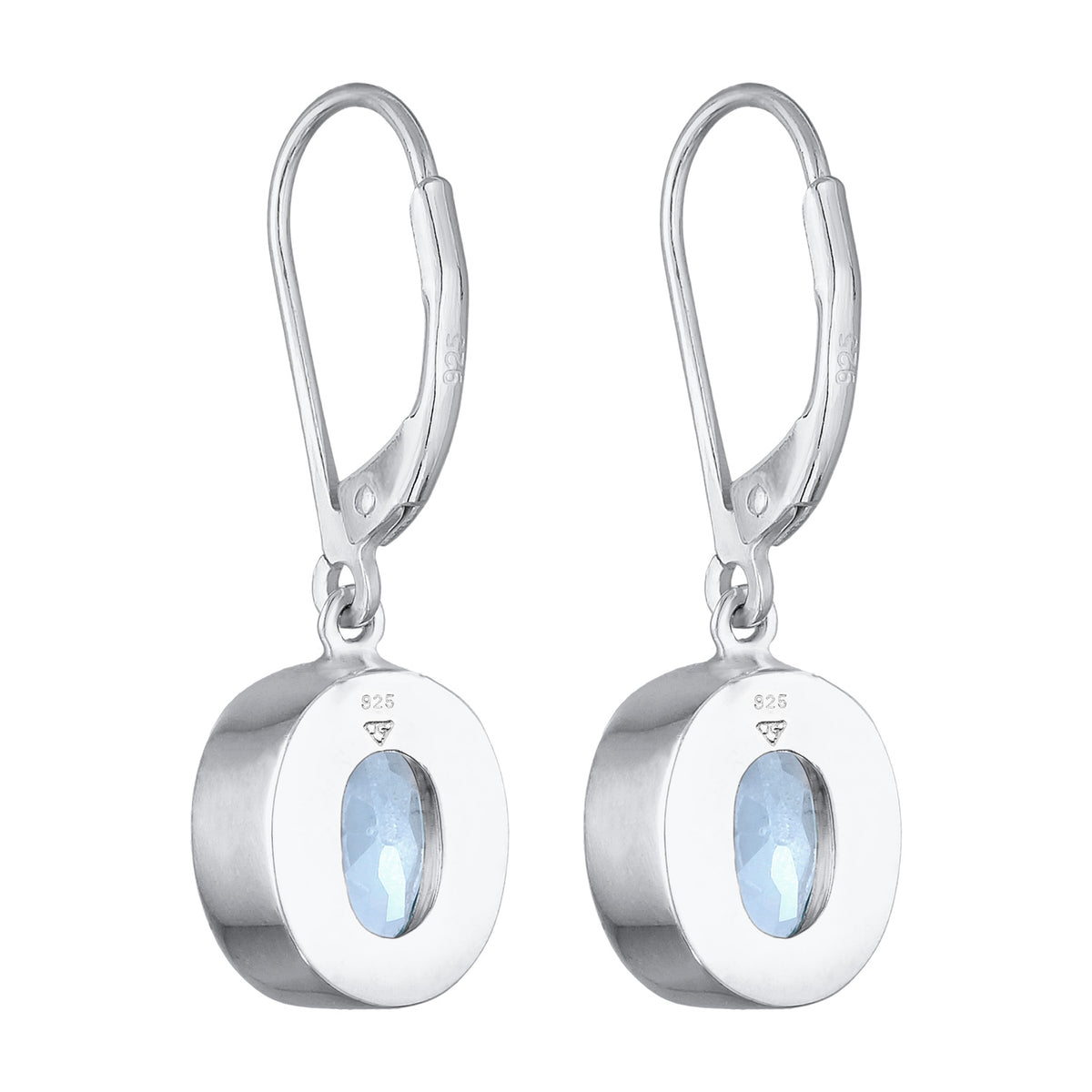Light Blue Earrings Ear Hanger Solitaire Round Topaz In 925 Sterling Silver